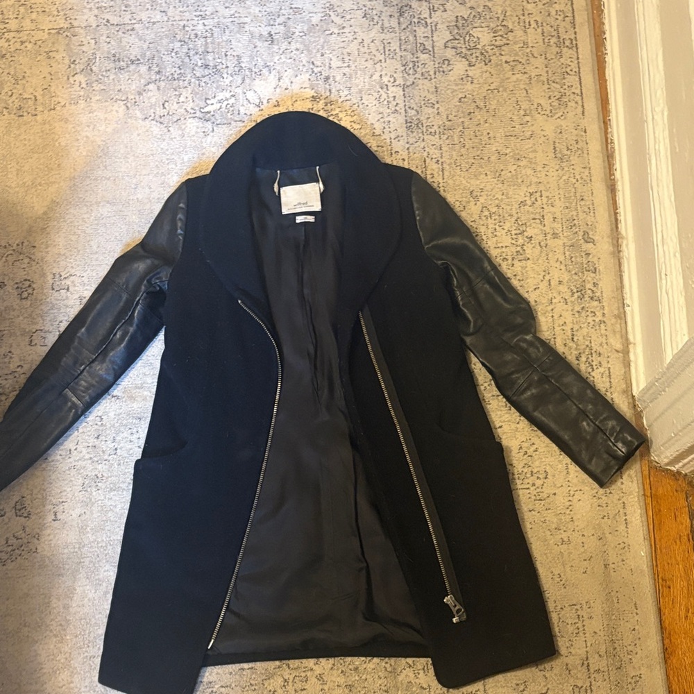 Aritzia Women's Black Jacket with Leather Sleeves